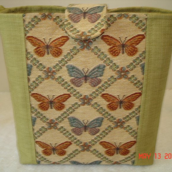 Handmade Cross-Body Bag Handbag Tote Purse Green Butterflies - Picture 2 of 7